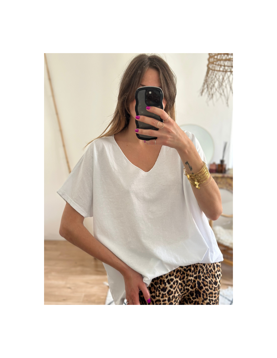 T Shirt Fluide Col V Coupe Loose Femme T Shirt Blanc Manches Chauve