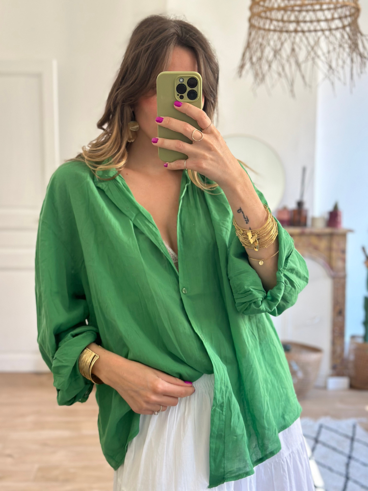 Chemise johanna loose vert. Boutique Mademoiselle Louise.